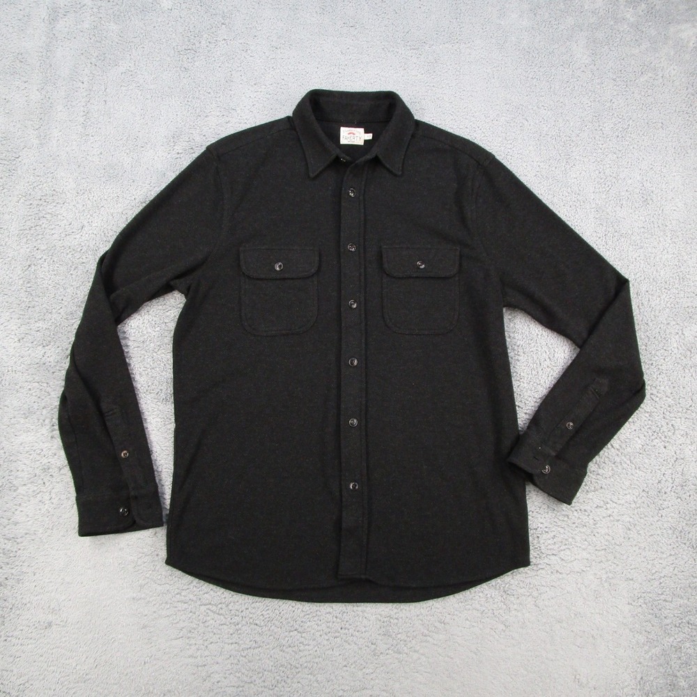 Faherty Brand Legend Sweater Shirt Mens Medium Black Herringbone MXC0002-HBT